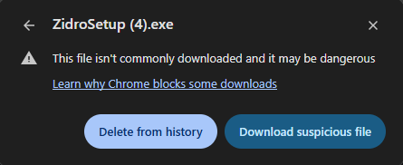Chrome download warning