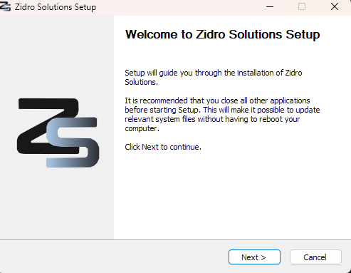 Installer welcome screen