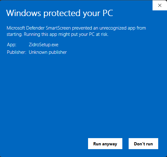 SmartScreen Run anyway button